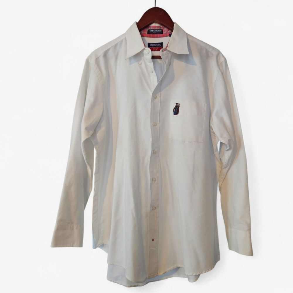 Vintage Hathaway Golf Mostly Cotton Oxford OCBD White Button-Down Shirt 17 32/33